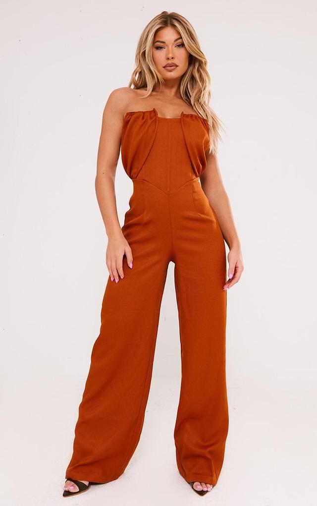 Rust Linen Look Woven Bandeau Boning Detail Jumpsuit Product Image