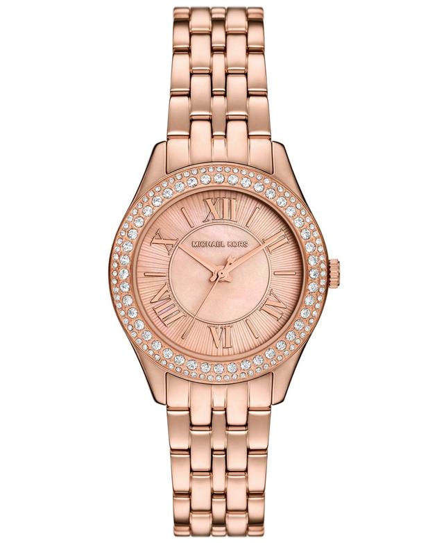 Michael Kors Womens Harlowe Three-Hand Rose Gold-Tone Stainless Steel Watch 33mm - Rose gold-tone Product Image