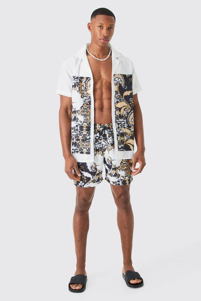 Regular Printed Shirt And Swim Short Set | boohooMAN USA Product Image