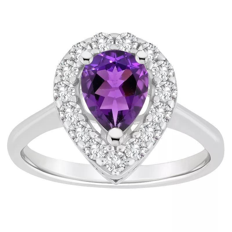 Celebration Gems Sterling Silver Pear Shape Gemstone Halo Ring, Womens Purple Product Image