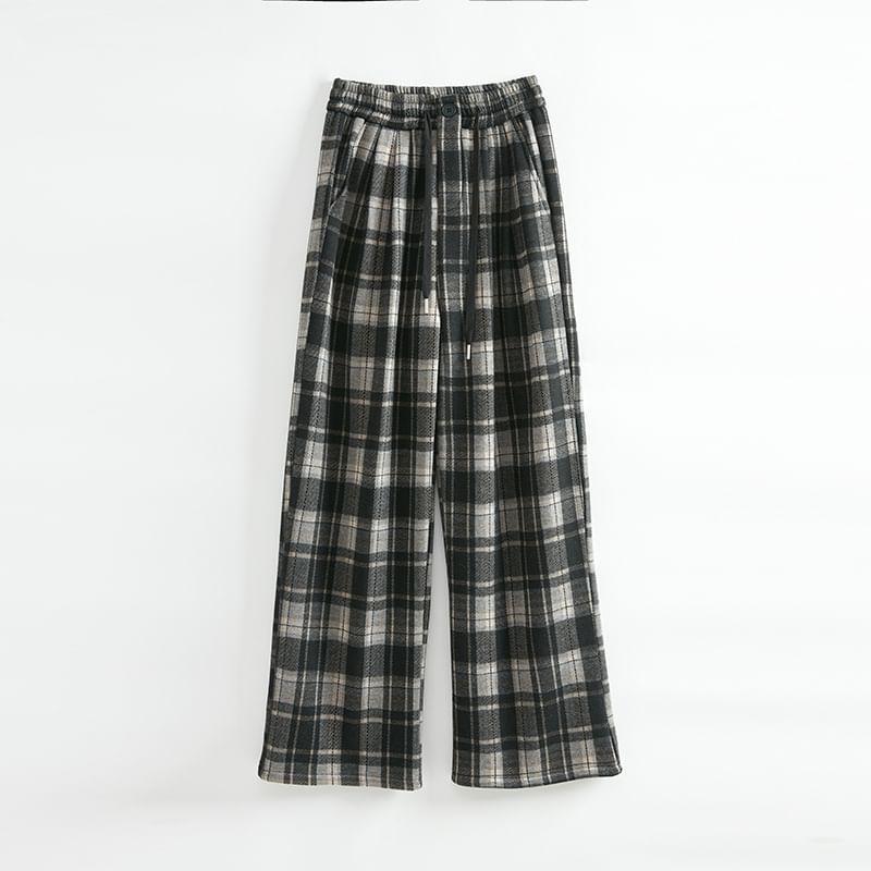 High Rise Plaid Wide Leg Pants Product Image