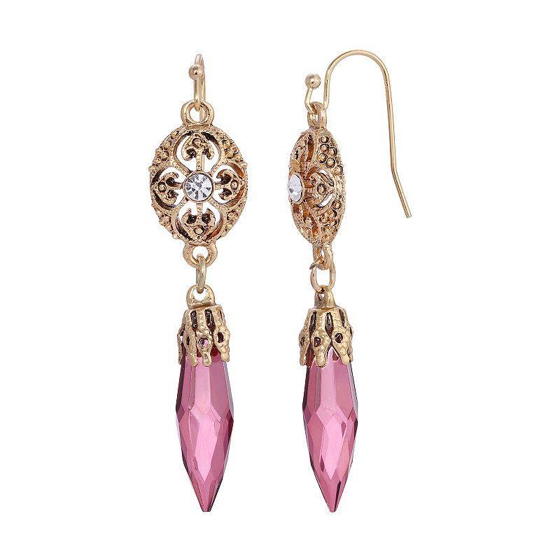 1928 Gold Tone Filigree Icicle Drop Earrings, Womens, Purple Product Image