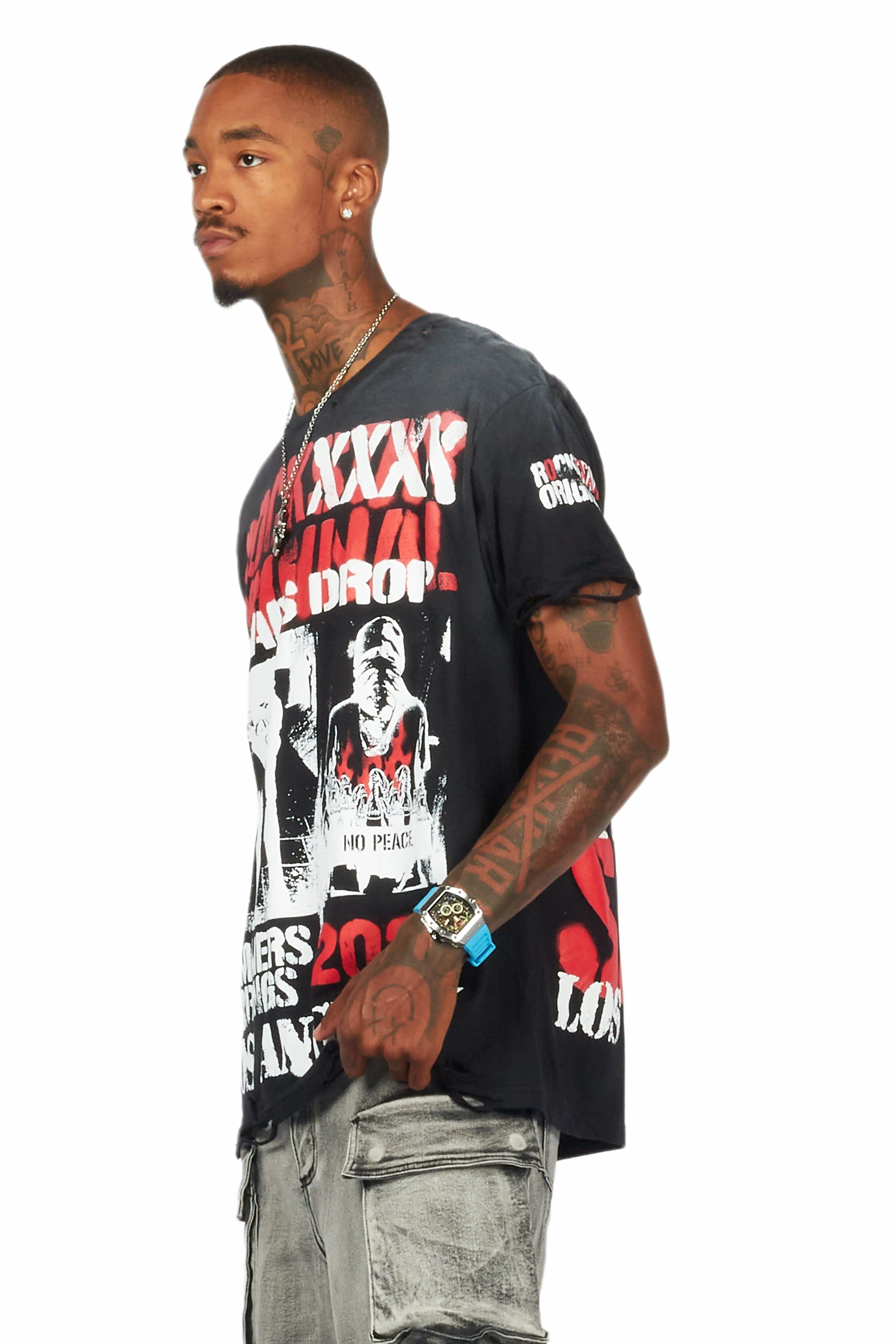 Omer Black Oversized Graphic T-Shirt Male Product Image