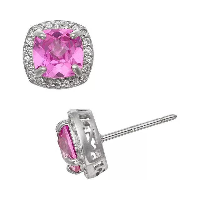 Designs by Gioelli Sterling Silver Lab-Created Pink and White Sapphire Halo Stud Earrings, Womens Product Image