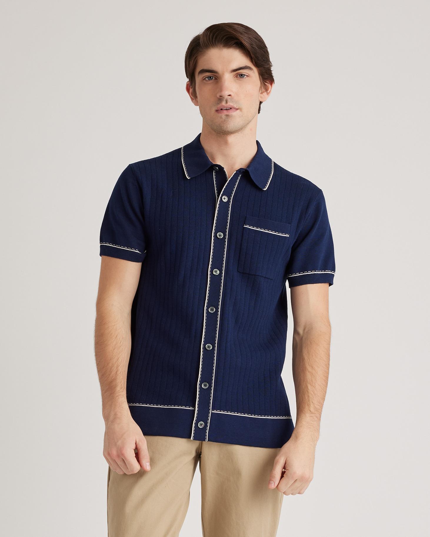 Organic Cotton-Silk Button Down Polo Sweater Product Image