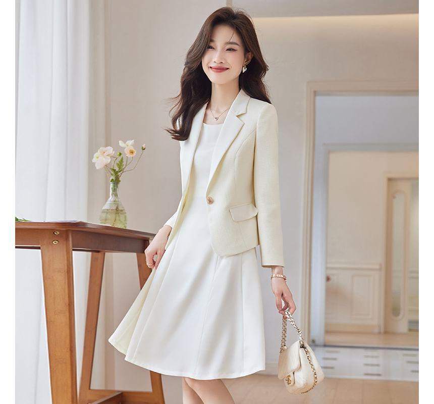 Plain Single-Button Blazer / Sleeveless A-Line Dress / Set Product Image