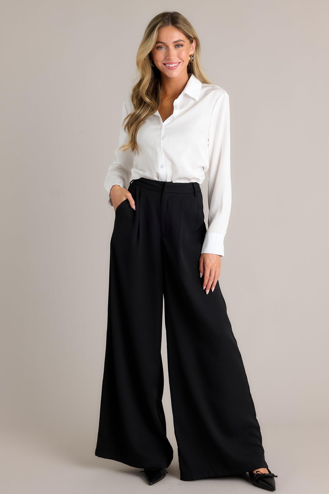 Office Chic Black Wide Leg Pants Product Image