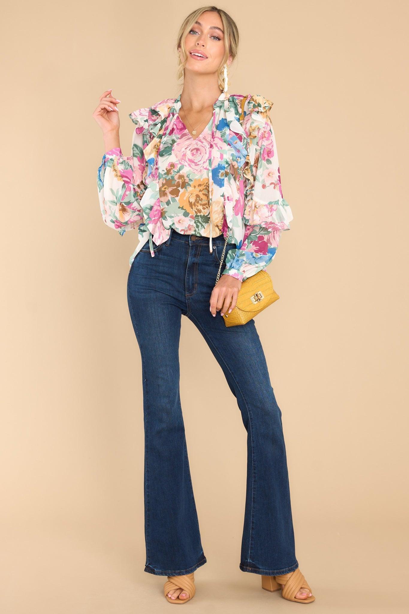 Aura Boldest Bloom Ivory Floral Print Top Product Image