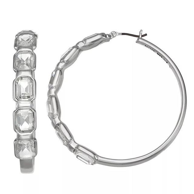 Nine West Silver Tone Stone Click It Hoop Earrings, Womens Product Image