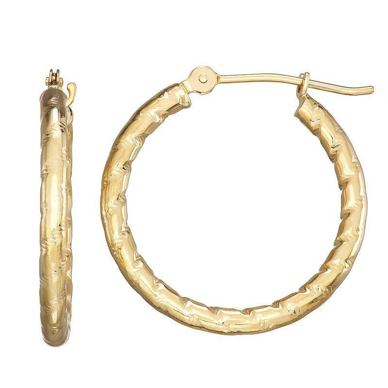 Forever 14K Gold Textured Hoop Earrings, Womens Product Image