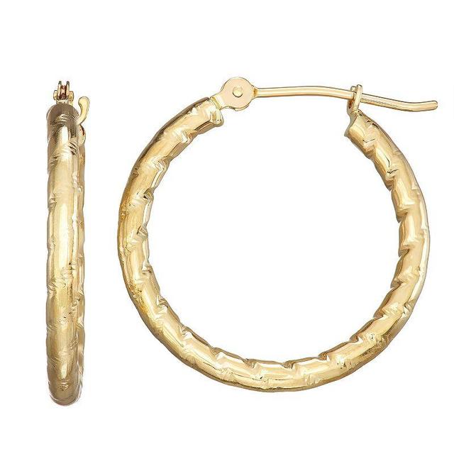 Forever 14K Gold Textured Hoop Earrings, Womens, Yellow Product Image