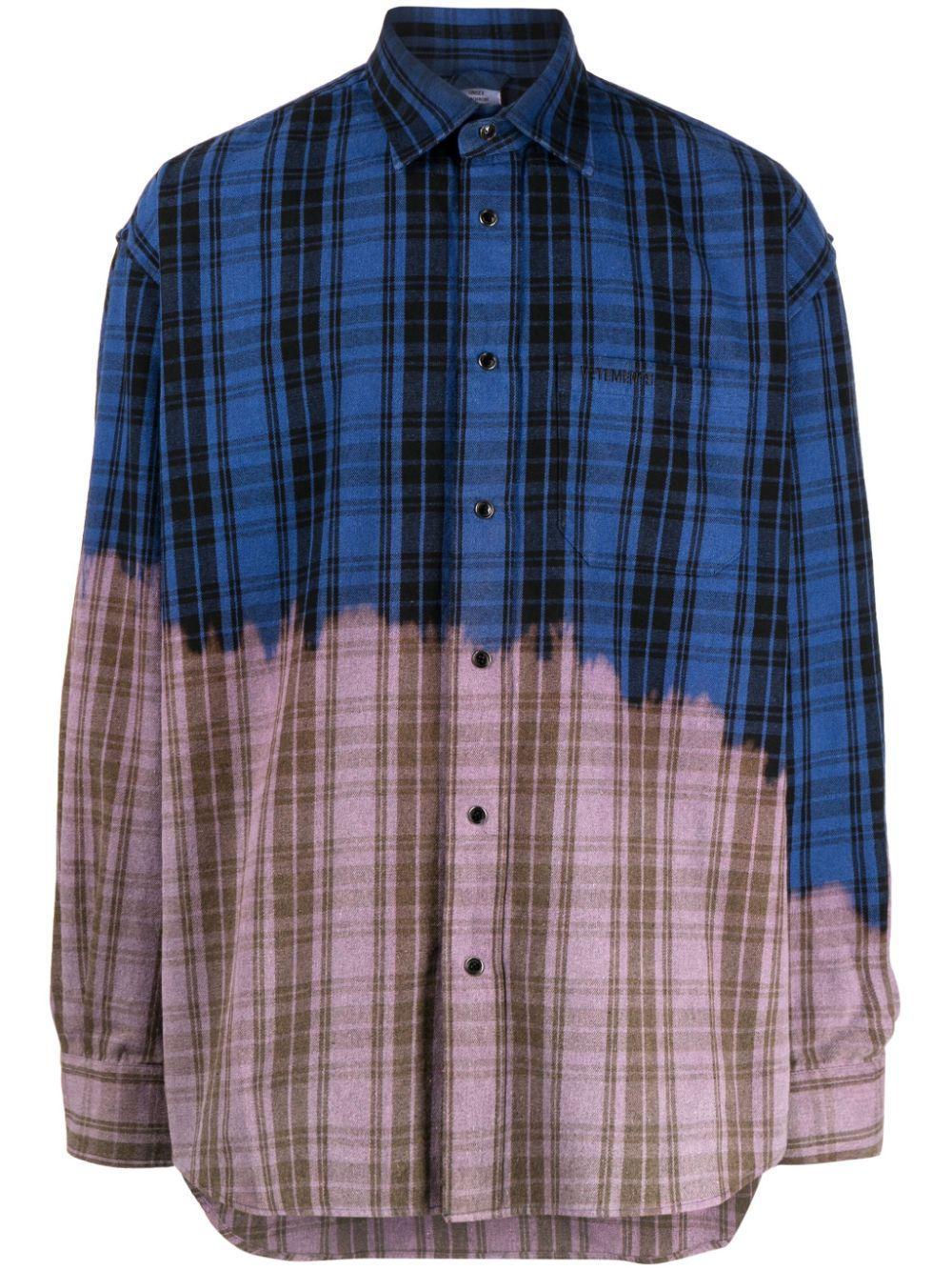 Bleached Checked Cotton-blend Flannel Shirt In Blue Product Image