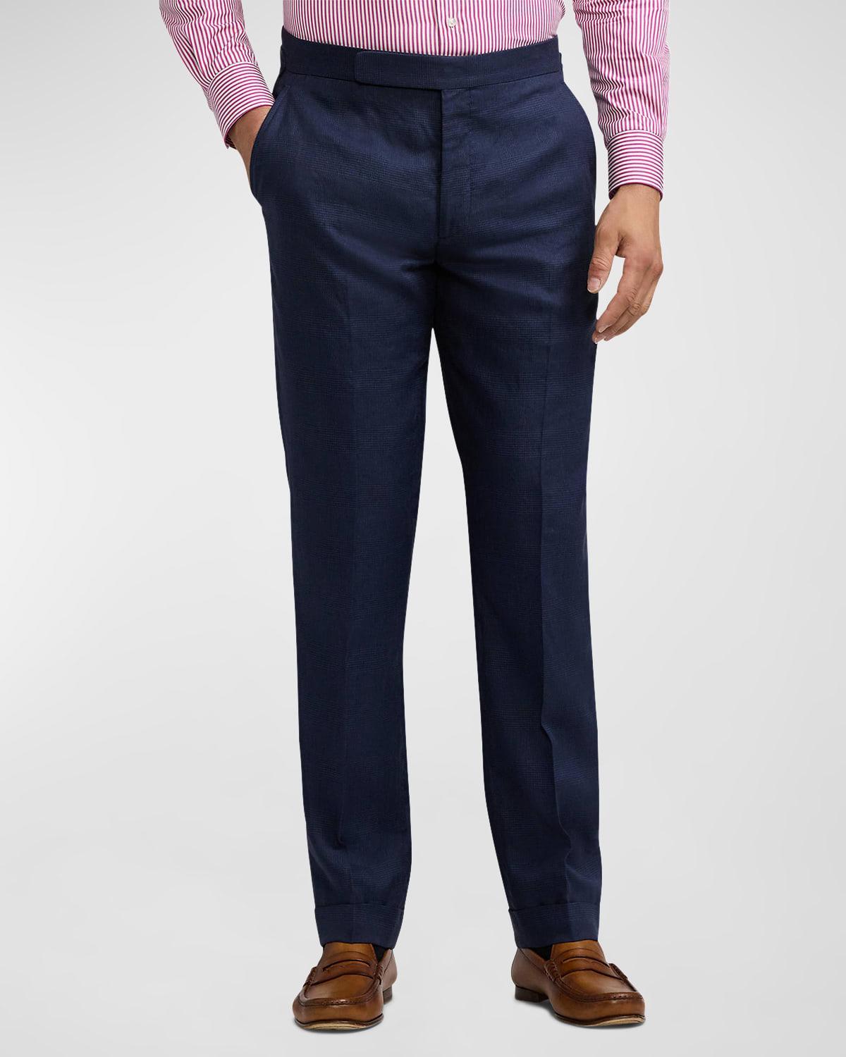 Mens Glenplaid Flat-Front Linen-Silk Trousers Product Image