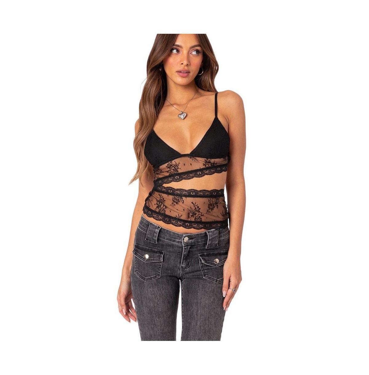 Edikted Womens Spice Cut Out Sheer Lace Tank Top Product Image