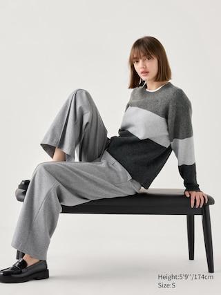 Womens Souffle Yarn Sweater Striped Gray Small UNIQLO US Product Image