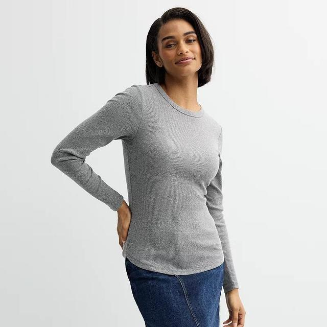 Womens Sonoma Goods For Life Rib Slim Fit Long Sleeve Tee Grey Product Image