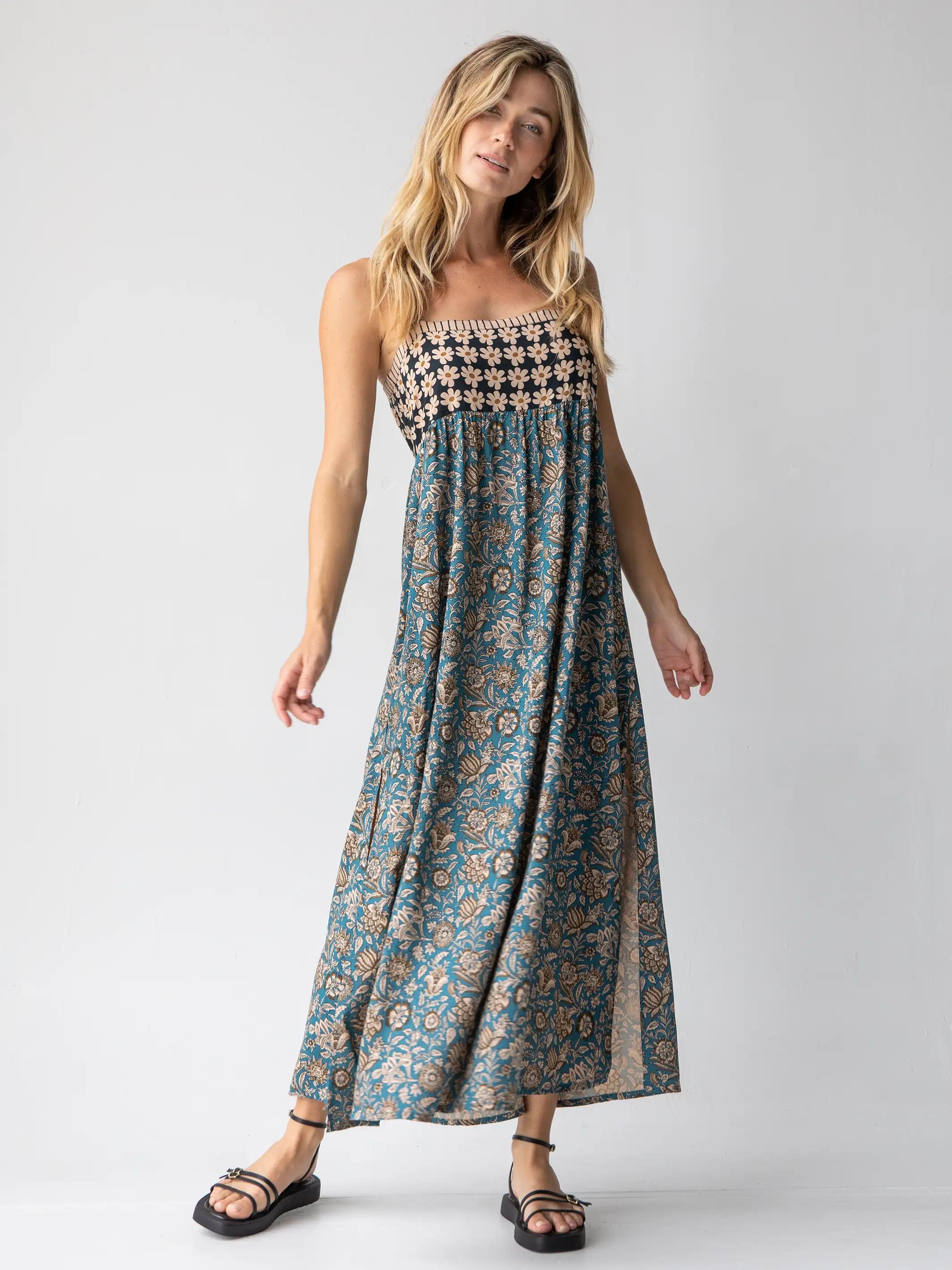 Patti Side Slit Maxi Dress - Cream Floral Mix Product Image