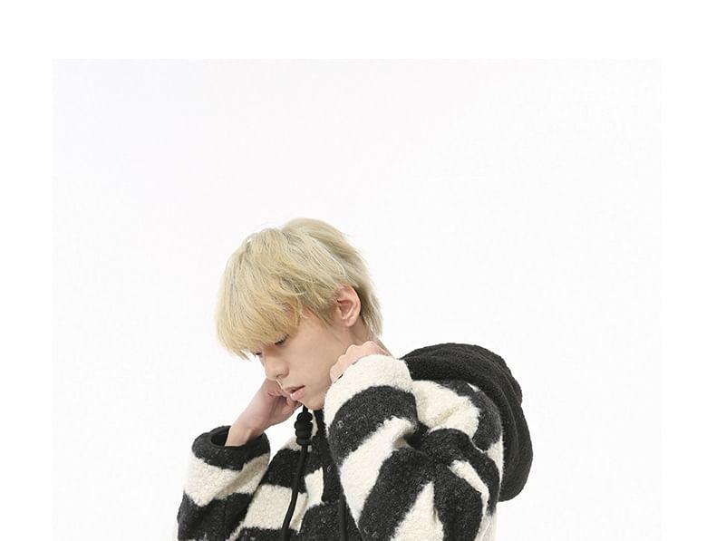 Striped Faux Shearling Hoodie Product Image