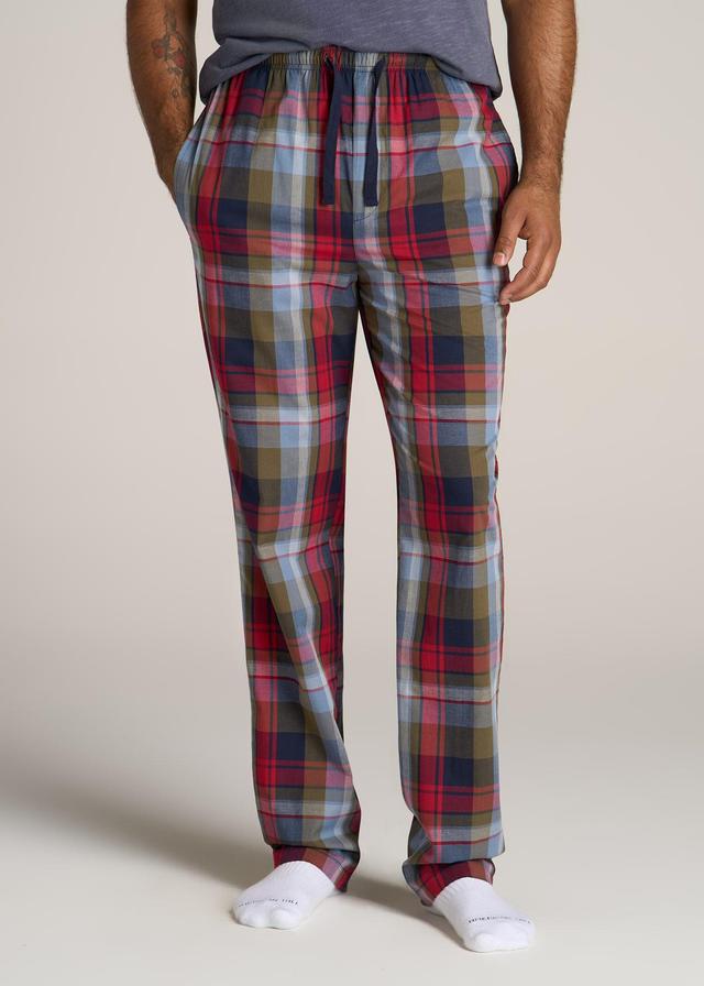 Woven Pajama Pants for Tall Men in Blue & Green Plaid Product Image