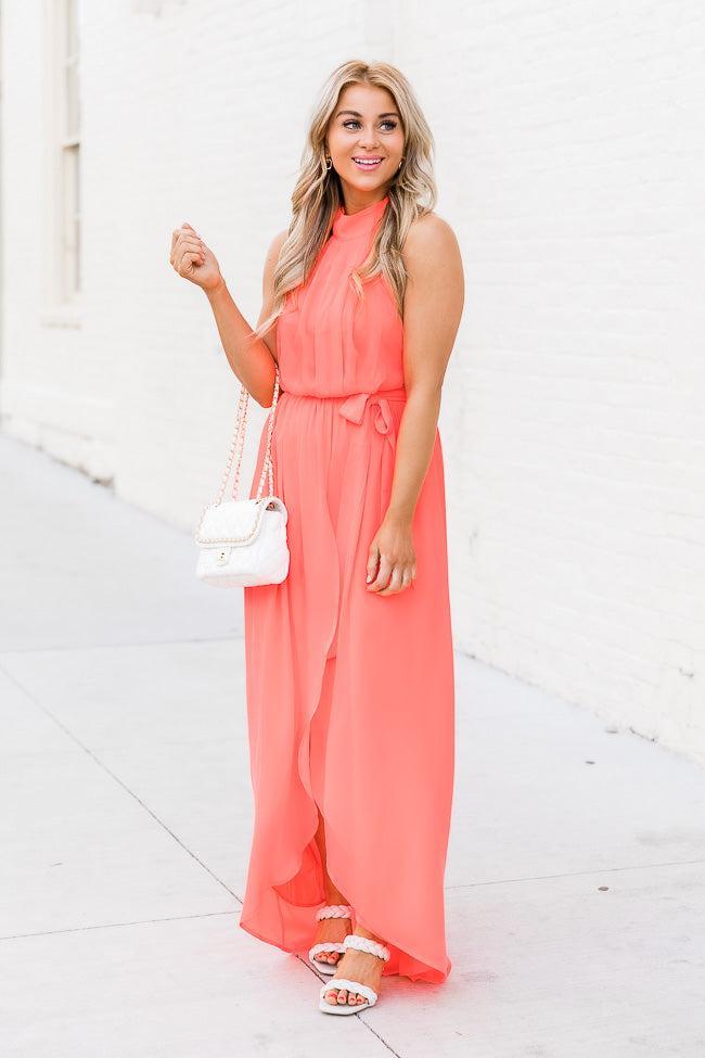 Tell Me About It Bright Coral Maxi Dress FINAL SALE Product Image