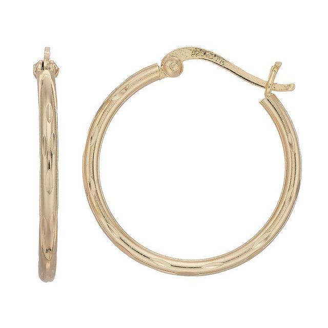 Primavera 24k Gold Over Silver Textured Tube Hoop Earrings, Womens, Gold Tone Product Image