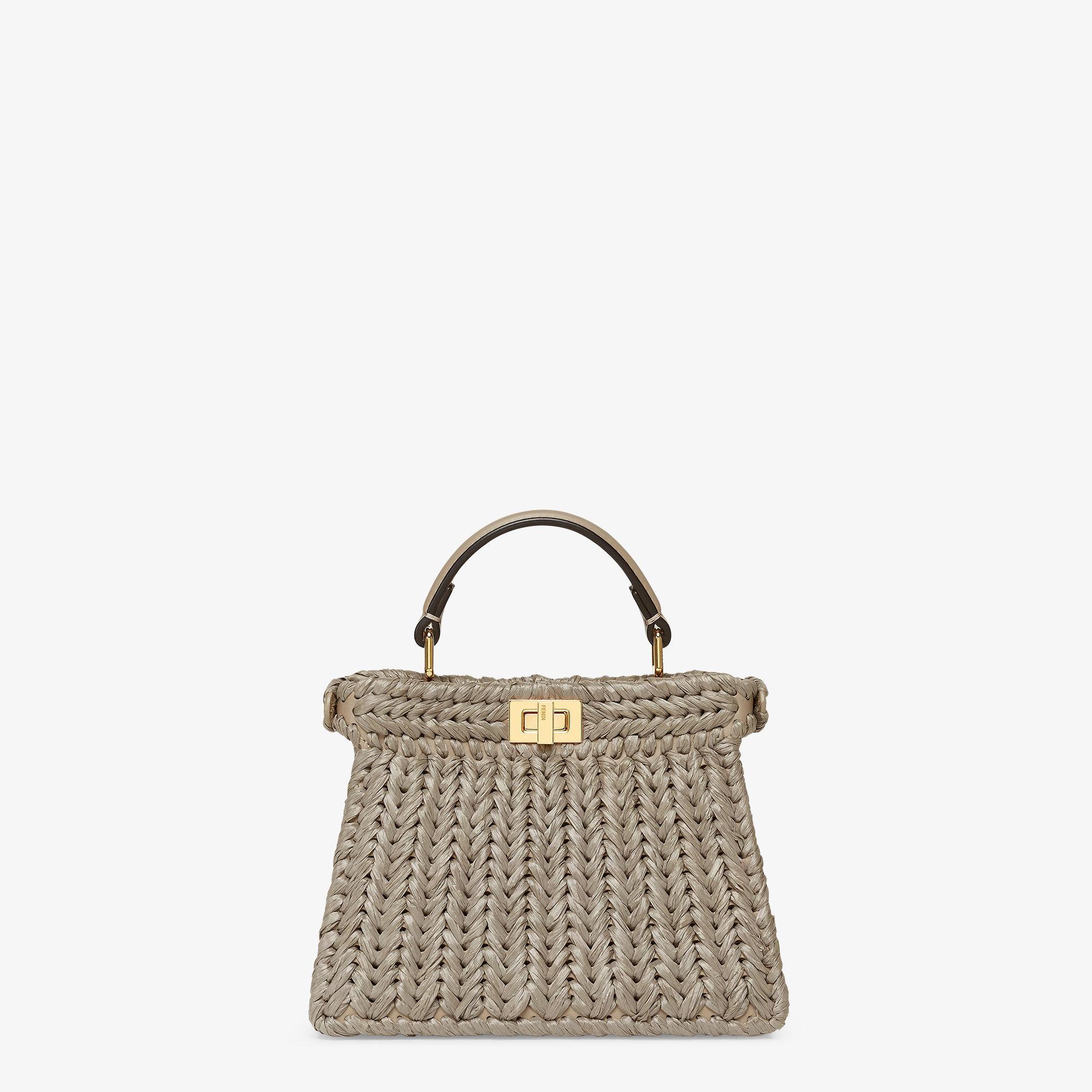 Peekaboo ISeeU PetiteDove gray interlaced leather and raffia bag Product Image