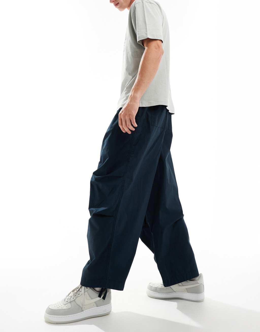 ASOS DESIGN oversized balloon parachute pants in navy Product Image