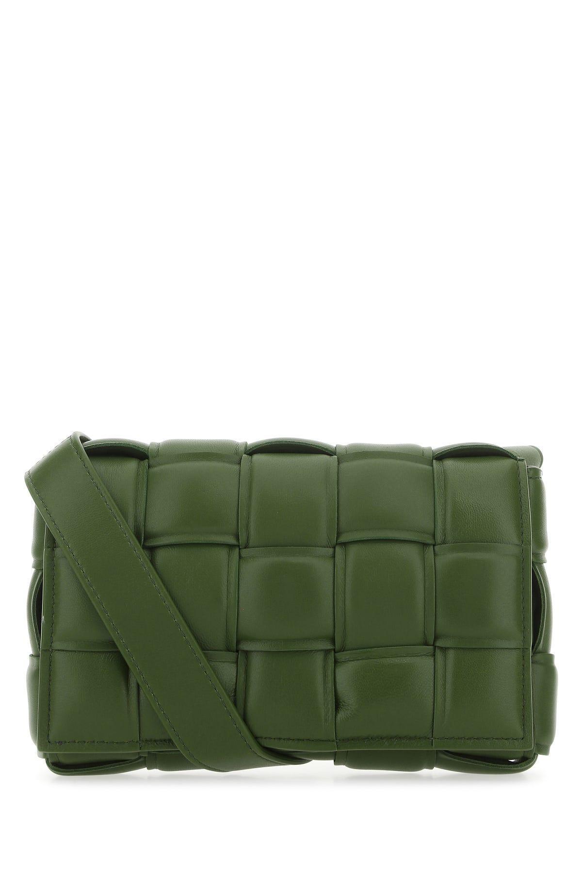 Small Padded Cassette Leather Crossbody Bag In Khaki Product Image