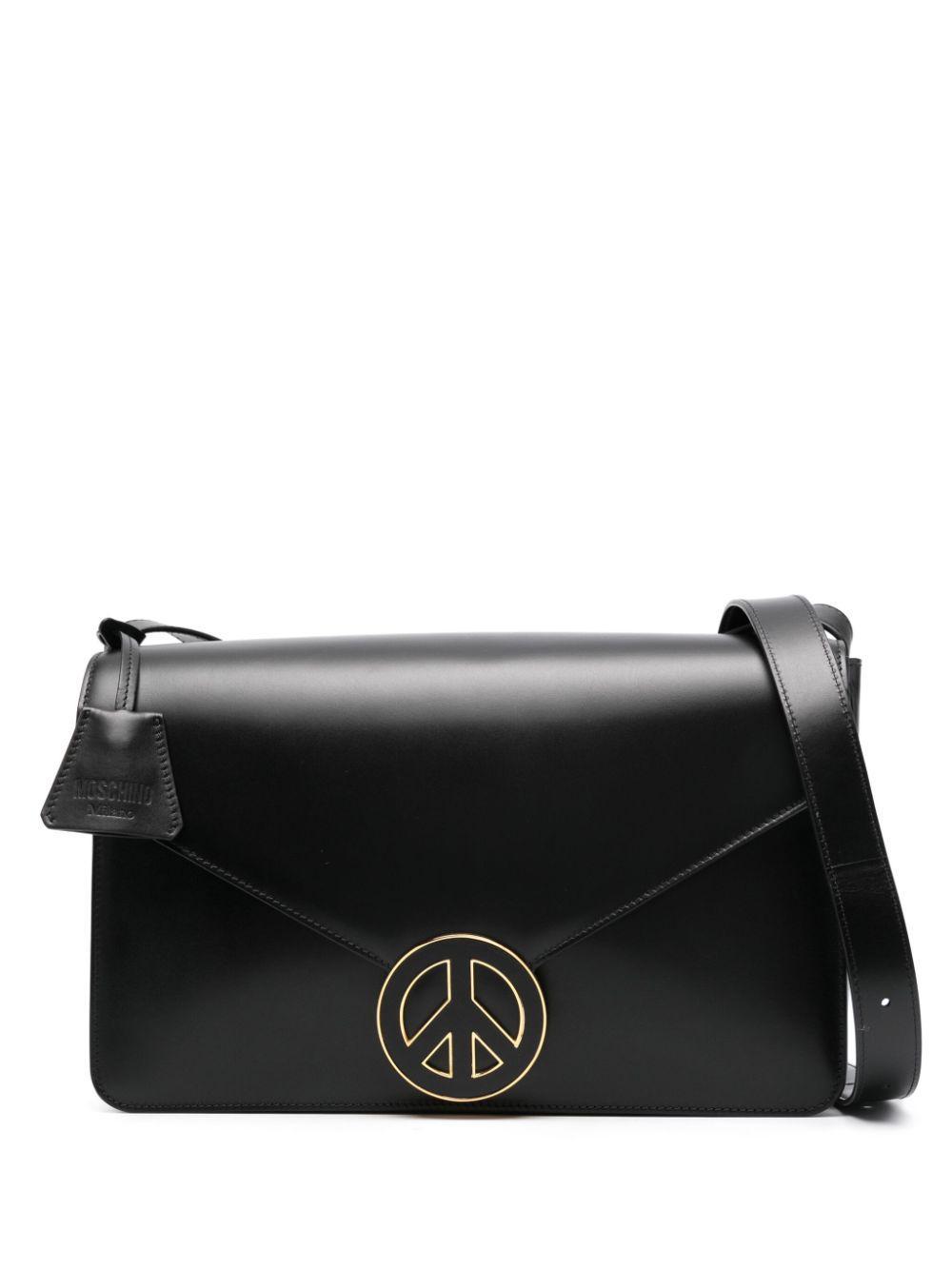 MOSCHINO Peace Sign-plaque Cross Body Bag In Black Product Image