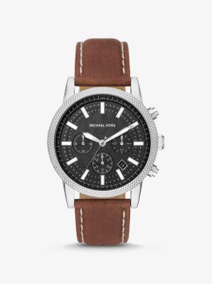 Oversized Hutton Silver-Tone and Leather Watch Product Image