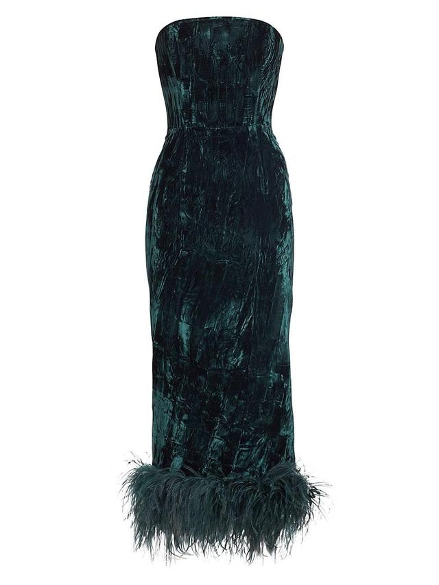 Womens Minelli Velvet Feather-Hem Midi-Dress Product Image