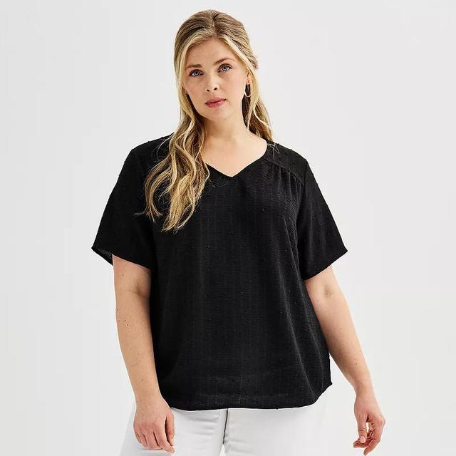 Plus Size Croft & Barrow Short Sleeve V-Neck Popover T-Shirt, Womens Product Image