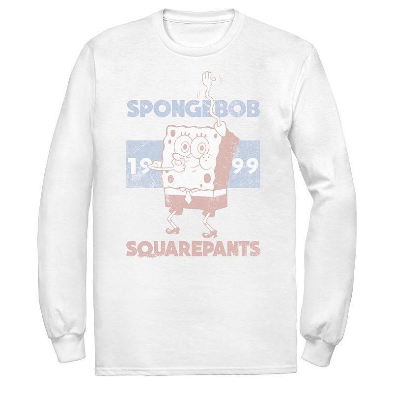 Mens Spongebob 1999 Retro Faded Portrait Logo Long Sleeve Tee White Product Image