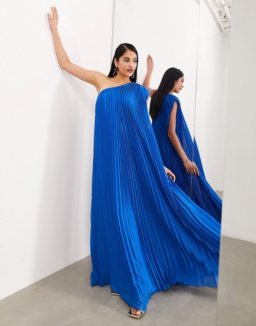 ASOS EDITION extreme pleated one shoulder maxi dress in bright blue Product Image