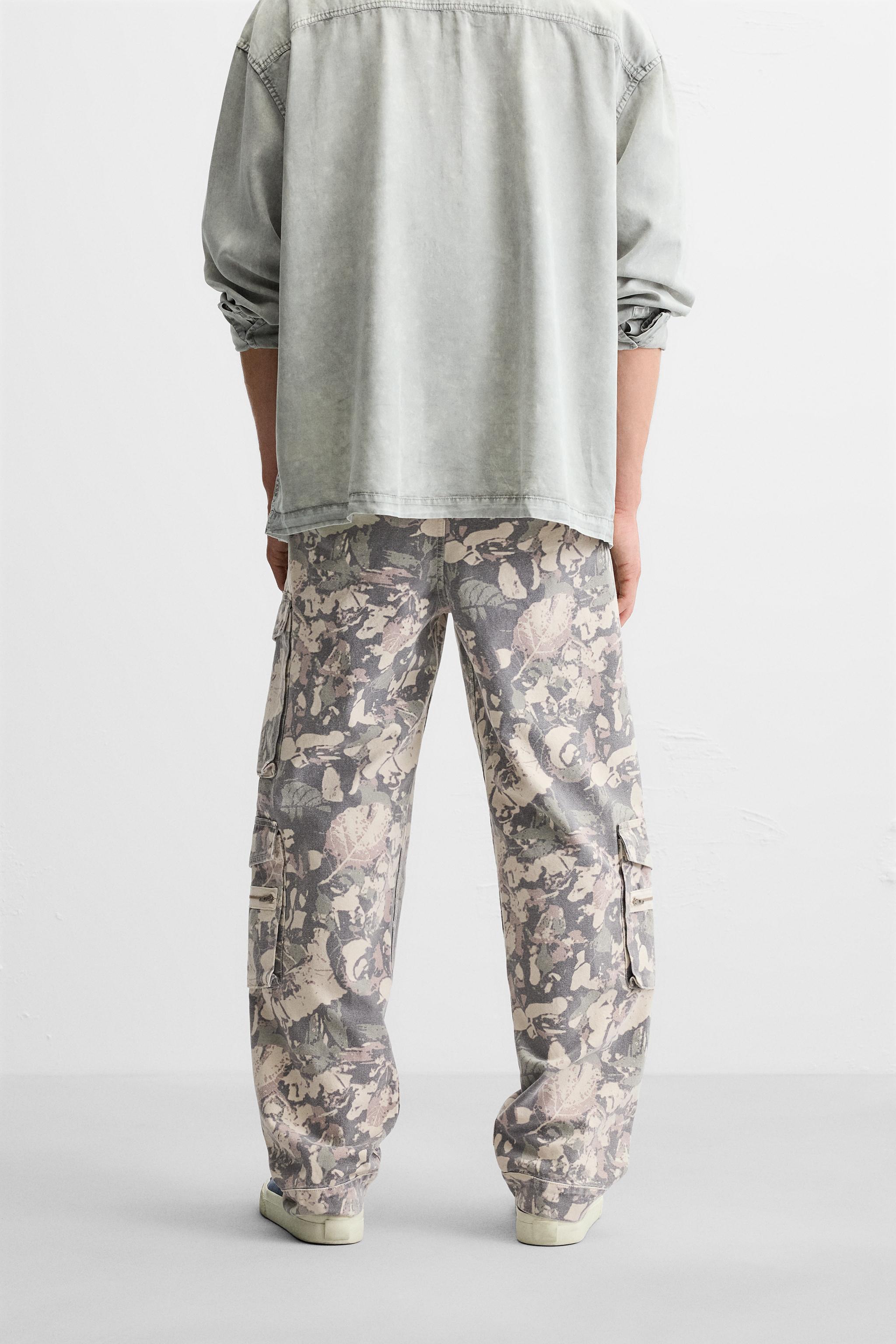 PRINTED DENIM CARGO PANTS Product Image