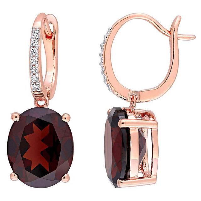 Stella Grace 14k Rose Gold Garnet & 1/10 Carat T.W. Diamond Oval Leverback Earrings, Womens, 14k Rsgold Product Image