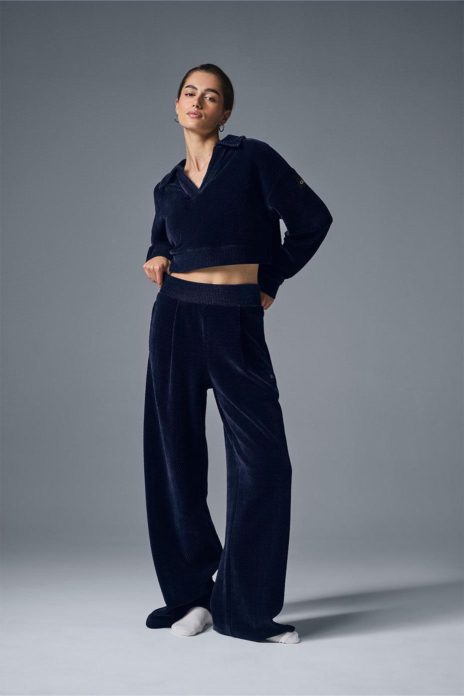 High-Waist Cozy Day Wide Leg Pant - Navy Female Product Image