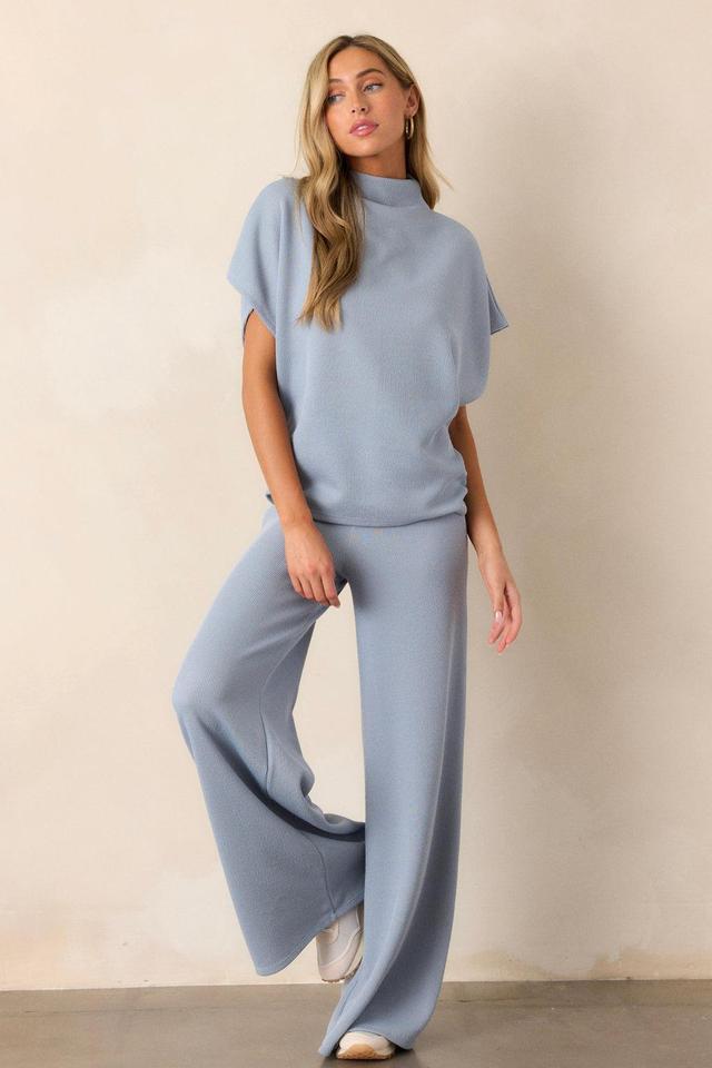 Waterfall Mist Ash Blue Knit Wide Leg Pants Product Image