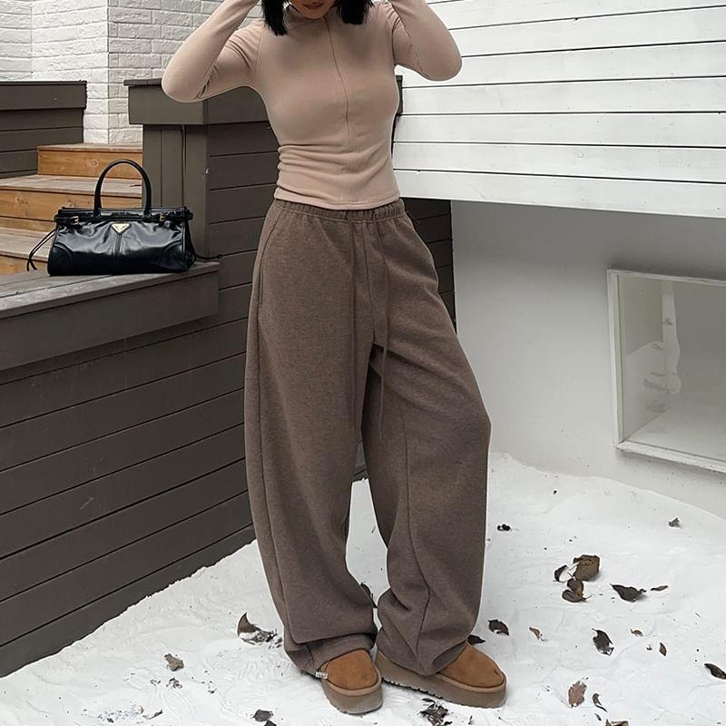 Drawstring Waist Plain Wide Leg Pants Product Image