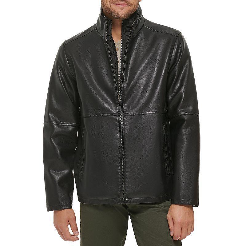 Mens Dockers Faux Leather Jacket with Quilted Bib Black Product Image