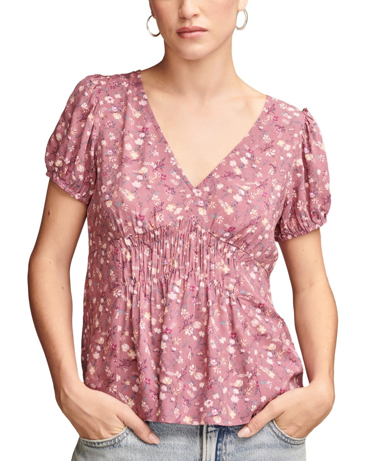 Lucky Brand Womens Floral-Print Wide-Smocked Short-Sleeve Top Product Image