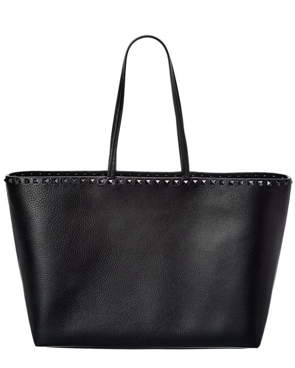 Rockstud Large Grainy Leather Shopper Tote In Black Product Image