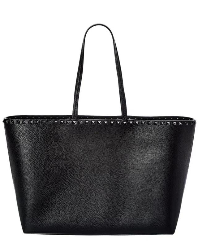 Rockstud Large Grainy Leather Shopper Tote In Black Product Image