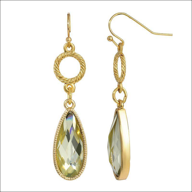 1928 Gold Tone Simulated Crystal Open Circle Teardrop Earrings, Womens Product Image