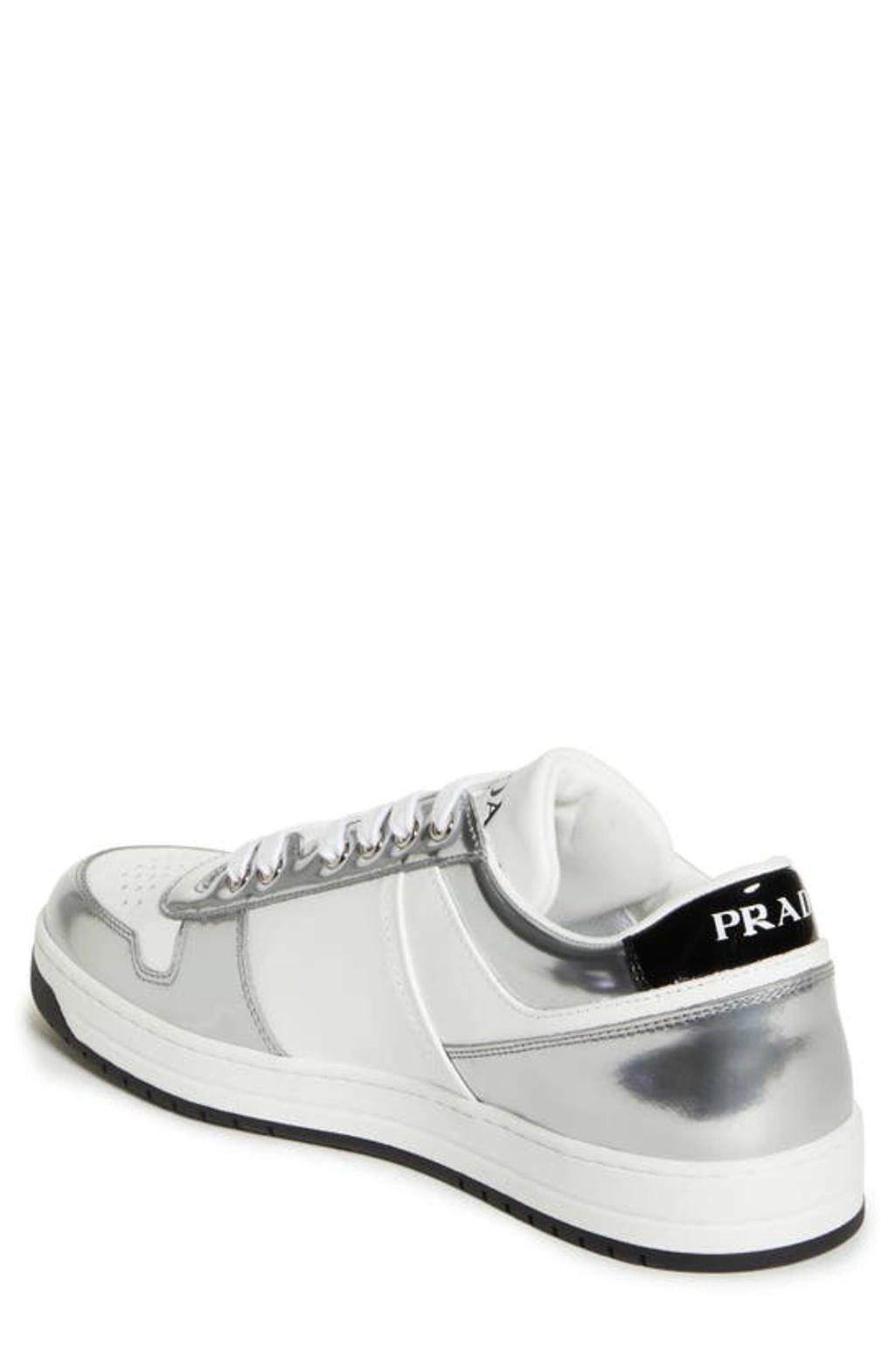 PRADA Downtown Leather Sneakers In Bianco Argento Product Image