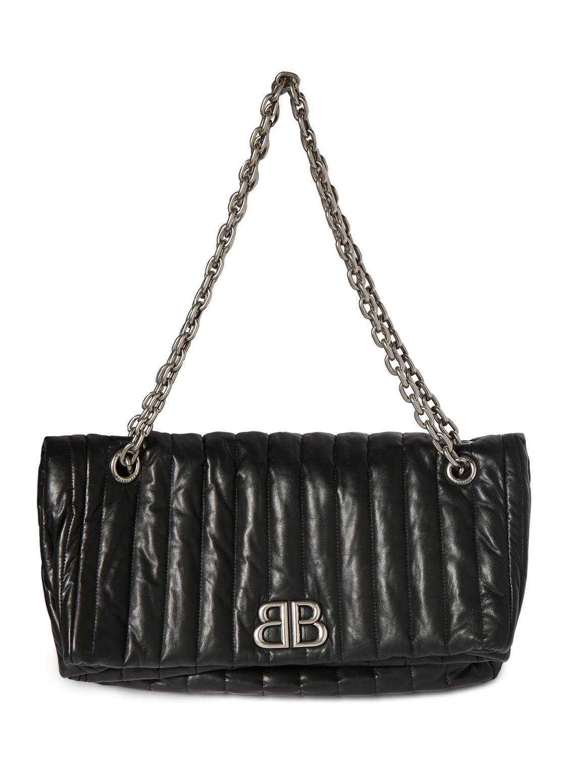 Medium Monaco Chain-strap Quilted Shoulder Bag In Black Product Image