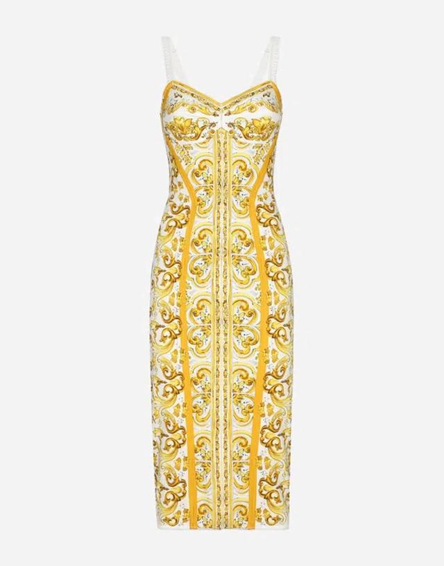 DOLCE & GABBANA Majolica-print Charmeuse Corset Dress Product Image