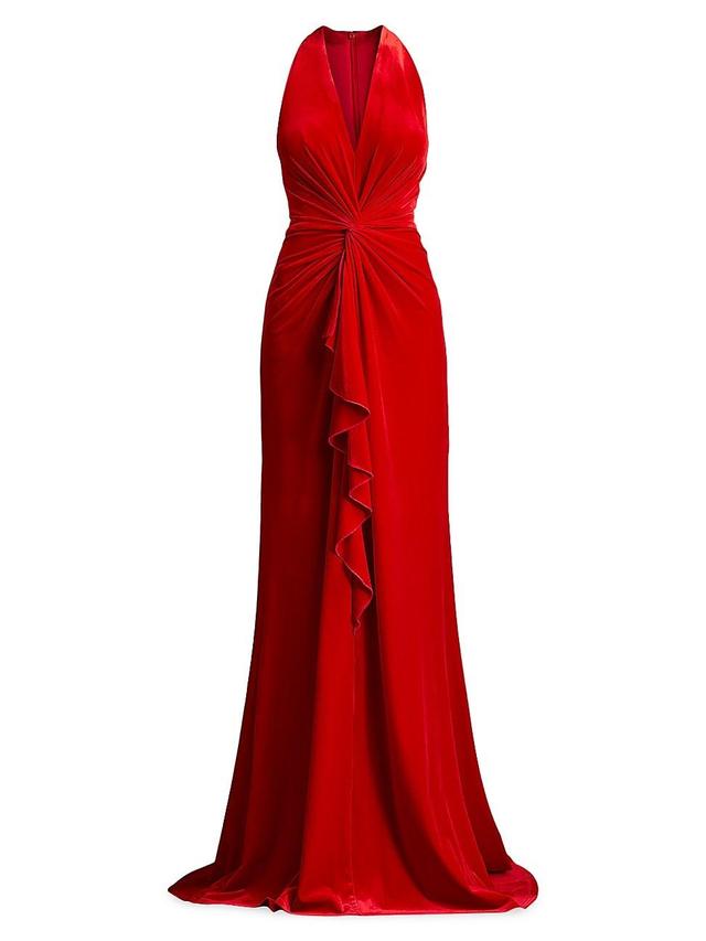 Womens Velvet Twist Halter Gown Product Image