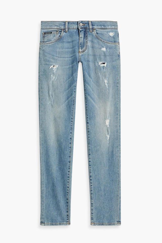 Skinny-fit Distressed Faded Denim Jeans In Mid Denim Product Image