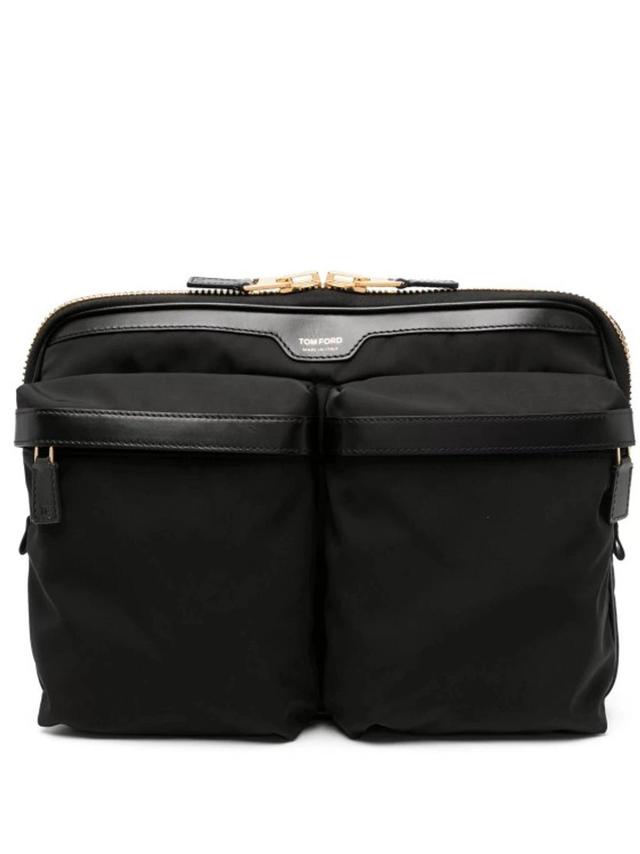 Large Leather-trimmed Nylon Messenger Bag In Black Product Image